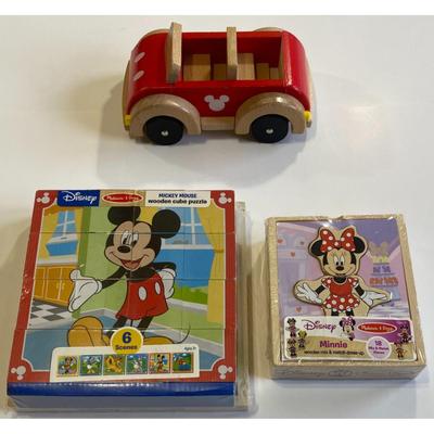 Wooden Disney Lot: Mickey Mouse Car, Melissa & Doug Minnie Dress Up, Puzzle
