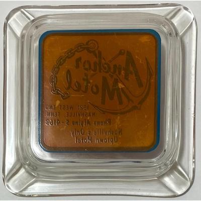 Vintage Anchor Motel Nashville Tennessee Blue Orange Clear Ashtray Souvenir