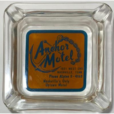 Vintage Anchor Motel Nashville Tennessee Blue Orange Clear Ashtray Souvenir