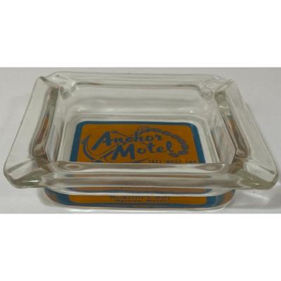 Vintage Anchor Motel Nashville Tennessee Blue Orange Clear Ashtray Souvenir
