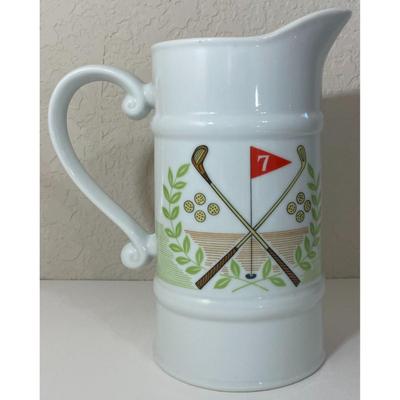 Vintage 7 Hole Golf Pitcher Clubs Balls Green Laurel Leaves Course