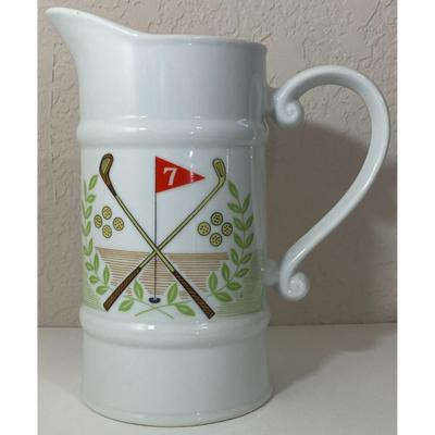 Vintage 7 Hole Golf Pitcher Clubs Balls Green Laurel Leaves Course