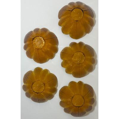 5 Vintage Amber Glass Petal Bowls Flower Floral