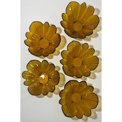 5 Vintage Amber Glass Petal Bowls Flower Floral