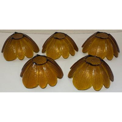 5 Vintage Amber Glass Petal Bowls Flower Floral
