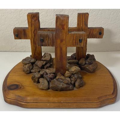 Vintage Wooden 3 Crosses Religious Christian Golgotha Calvary Jesus Crucifixion