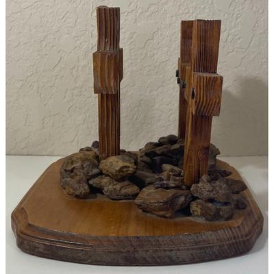 Vintage Wooden 3 Crosses Religious Christian Golgotha Calvary Jesus Crucifixion