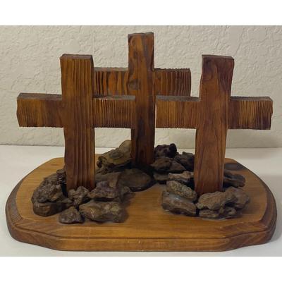 Vintage Wooden 3 Crosses Religious Christian Golgotha Calvary Jesus Crucifixion