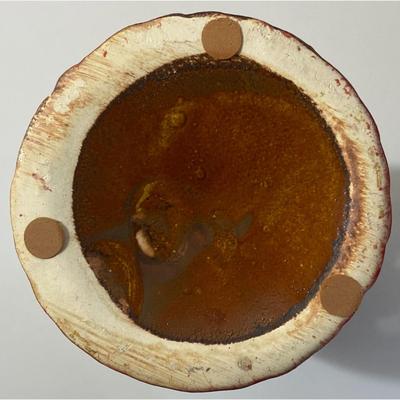 Koi Fish Laced Ribbed Ceramic Vase Red Tan