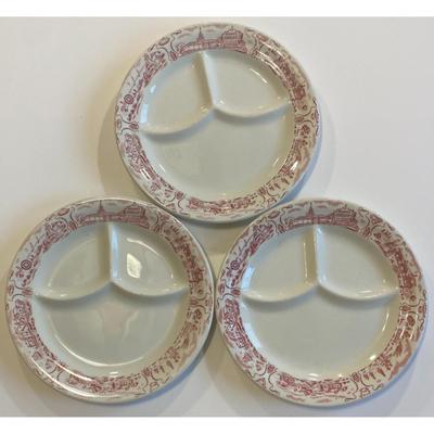 6 Vintage Howard Johnson's Restaurants Sectional Plates Red White Caribe China