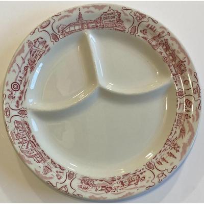 6 Vintage Howard Johnson's Restaurants Sectional Plates Red White Caribe China