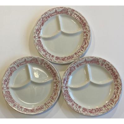 6 Vintage Howard Johnson's Restaurants Sectional Plates Red White Caribe China
