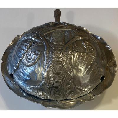 Vintage Arthur Court Aluminum Elephant Soup Tureen With Ladle
