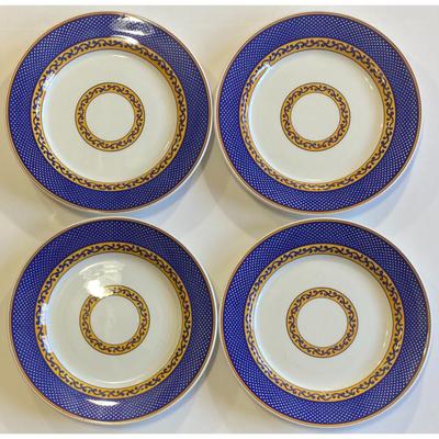 4 Noble Excellence Venetian Scroll Ceramic Dinner Plates Made In Italy - A