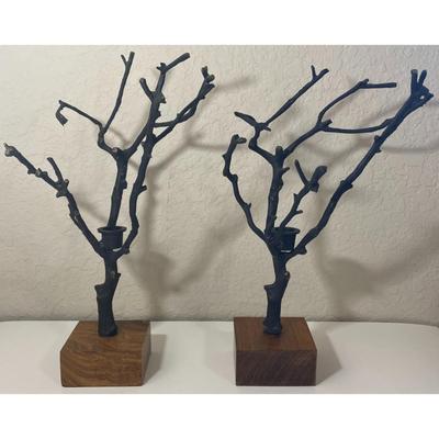 Roost San Francisco Wrought Iron w/ Wood Base Candleholders Made In India