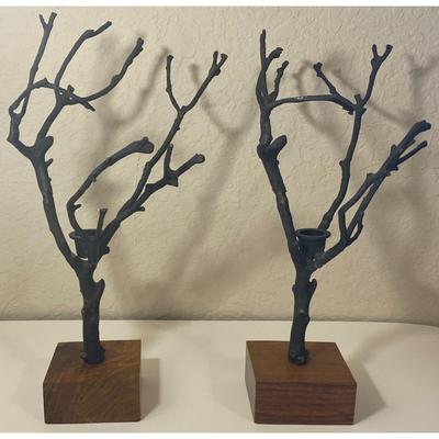 Roost San Francisco Wrought Iron w/ Wood Base Candleholders Made In India