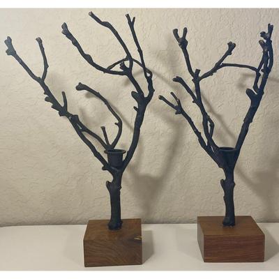 Roost San Francisco Wrought Iron w/ Wood Base Candleholders Made In India