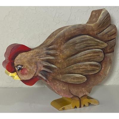 Wood Hand Carved Hand Painted Rooster Farm Barnyard Chicken Hen Farmer Americana