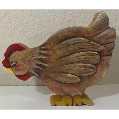 Wood Hand Carved Hand Painted Rooster Farm Barnyard Chicken Hen Farmer Americana