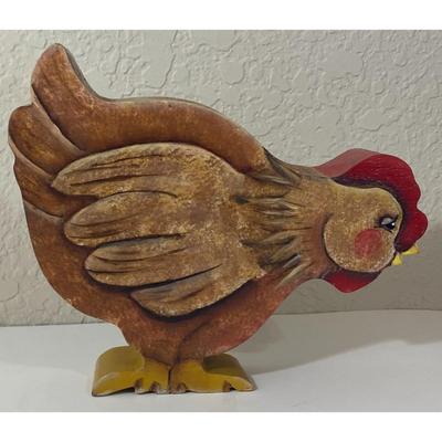 Wood Hand Carved Hand Painted Rooster Farm Barnyard Chicken Hen Farmer Americana