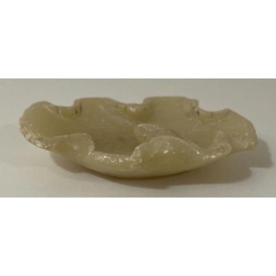 Vintage Yellow White Scalloped Stone Paper Weight / Trinket Dish