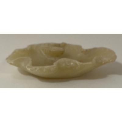 Vintage Yellow White Scalloped Stone Paper Weight / Trinket Dish