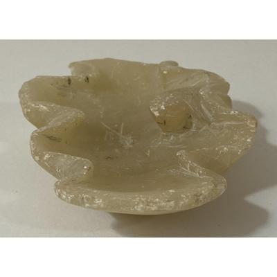 Vintage Yellow White Scalloped Stone Paper Weight / Trinket Dish