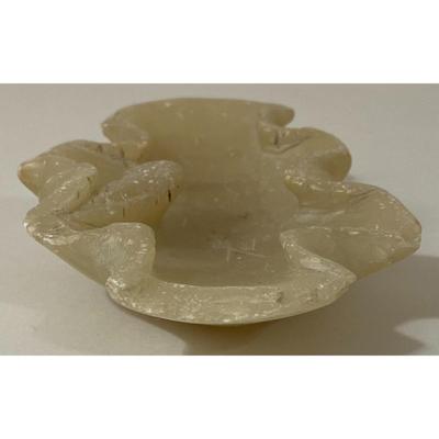 Vintage Yellow White Scalloped Stone Paper Weight / Trinket Dish