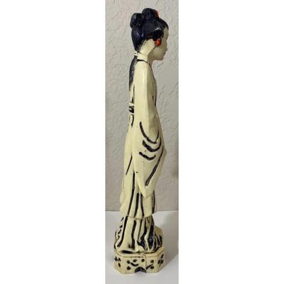 Vintage 11" Plastic Japanese Woman Lady Statue Instrument Music Black White