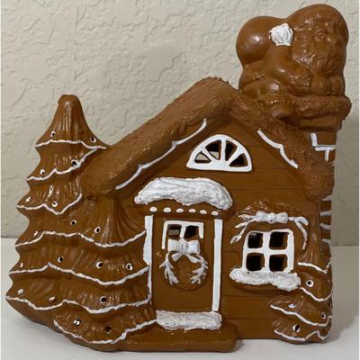 Brown & White Ceramic House Christmas Wreath Tree Snow Santa Claus Holidays
