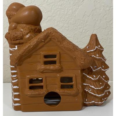 Brown & White Ceramic House Christmas Wreath Tree Snow Santa Claus Holidays