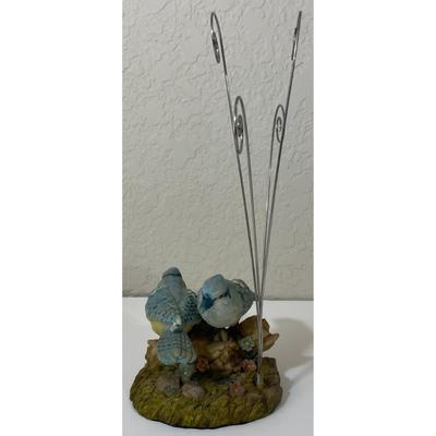 Vintage Blue Jays Figurine / Metal Wire Picture Holder Bird Flower Floral