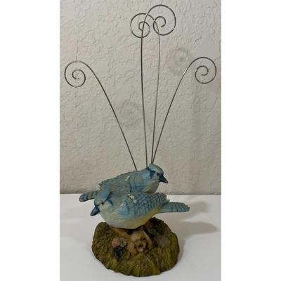 Vintage Blue Jays Figurine / Metal Wire Picture Holder Bird Flower Floral