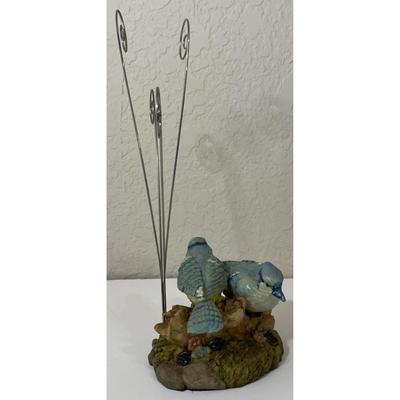 Vintage Blue Jays Figurine / Metal Wire Picture Holder Bird Flower Floral