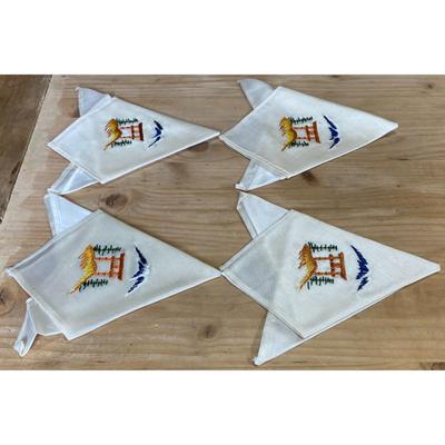 4 Vintage Occupied Japan Embroidered Napkins Shinto Shrine Mount Fuji Trees - A