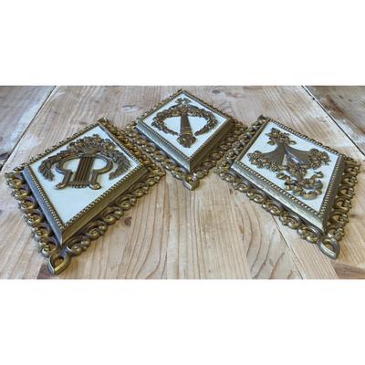 Vintage 1971 Homco Dart Gold Torch Accent Wall Plastic Plaque Set of 3