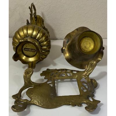 Vintage Brass - Basket, Floral Flower Pitcher (Italy), Inkwell, 6 Candleholders