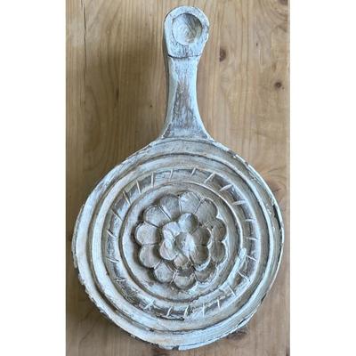 Vintage Wood Trivet White Distressed Handmade? Floral Flower Folk Art Mold