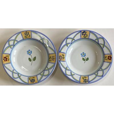 2 Caleca Greca Bowls Made In Italy Flower Floral Blue Yellow White