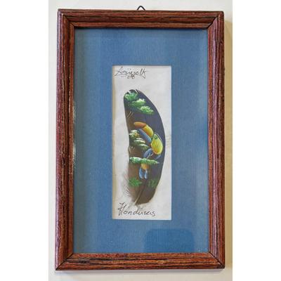 Framed Hand Painted Bird Feather Honduras 2008 Central America Toucan Signed