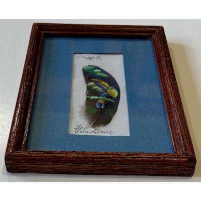 Framed Hand Painted Bird Feather Honduras 2008 Central America Toucan Signed