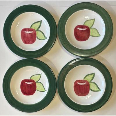 4 Vintage Laurie Gates Palisades 2001 Salad Plates Apple Red Green Round - A