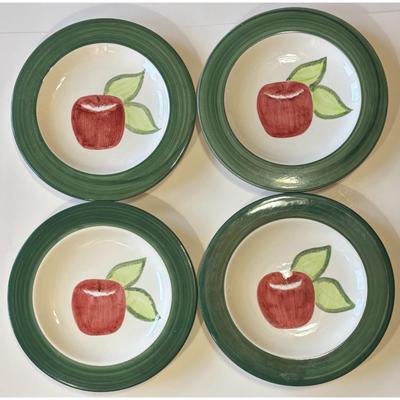 4 Vintage Laurie Gates Palisades 2001 Salad Plates Apple Red Green Round - B