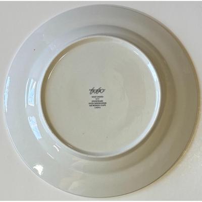 4 American Atelier West Indies 5171 Stoneware Dinner Plates Trees Leaves