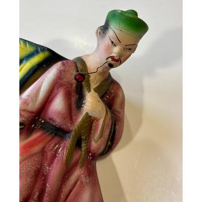 2 Vintage Japanese Ceramic Wall Vases Man Woman Orient Asia Asian Flowers Floral