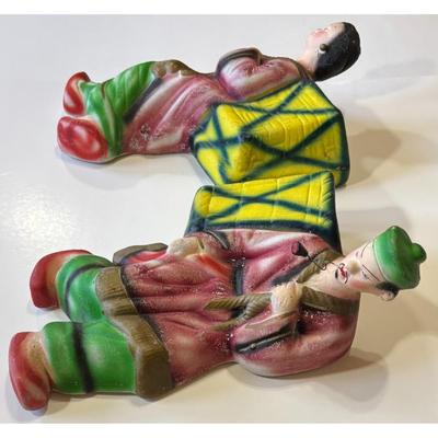 2 Vintage Japanese Ceramic Wall Vases Man Woman Orient Asia Asian Flowers Floral