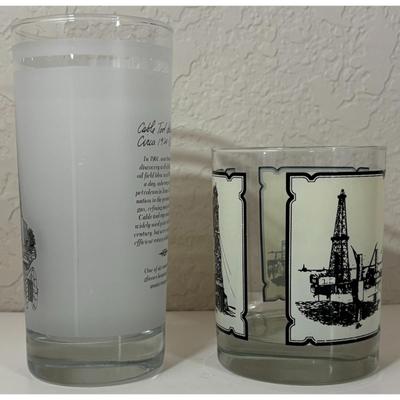 Vintage Texas 150 Anniversary Oil Cable Tool Drilling Rig Glasses Permian Basin