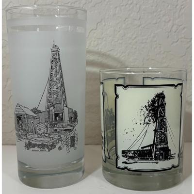 Vintage Texas 150 Anniversary Oil Cable Tool Drilling Rig Glasses Permian Basin