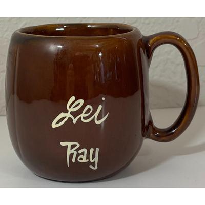 Vintage KavaCraft Lei Ray Ceramic Mug Made In Hawaii Brown Polynesia Pacific