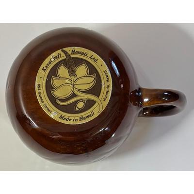 Vintage KavaCraft Lei Ray Ceramic Mug Made In Hawaii Brown Polynesia Pacific